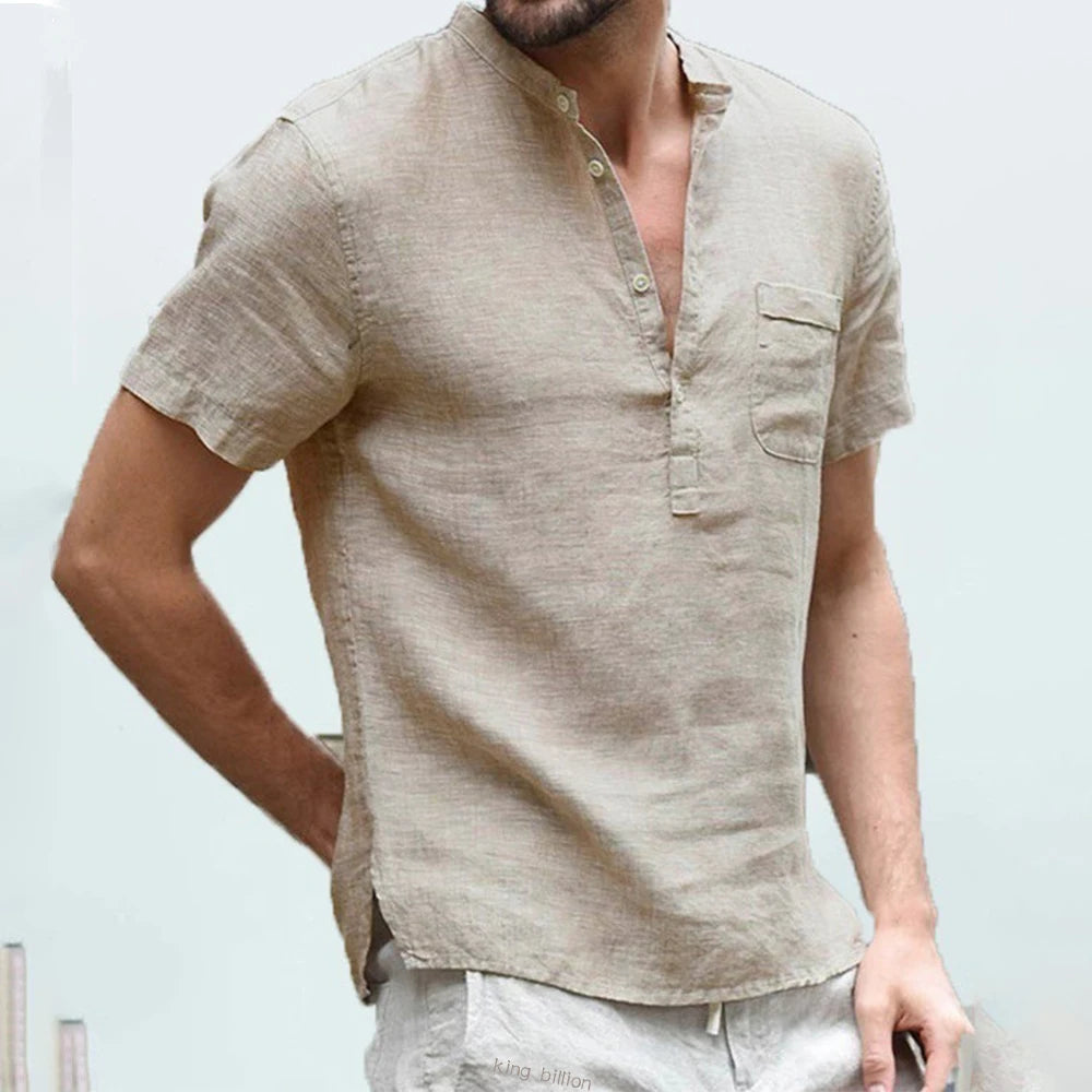 Summer New Men's Short-Sleeved T-shirt Cotton and Linen Led Casual Men's T-shirt Shirt Male Breathable S-3XL - 3KDyn